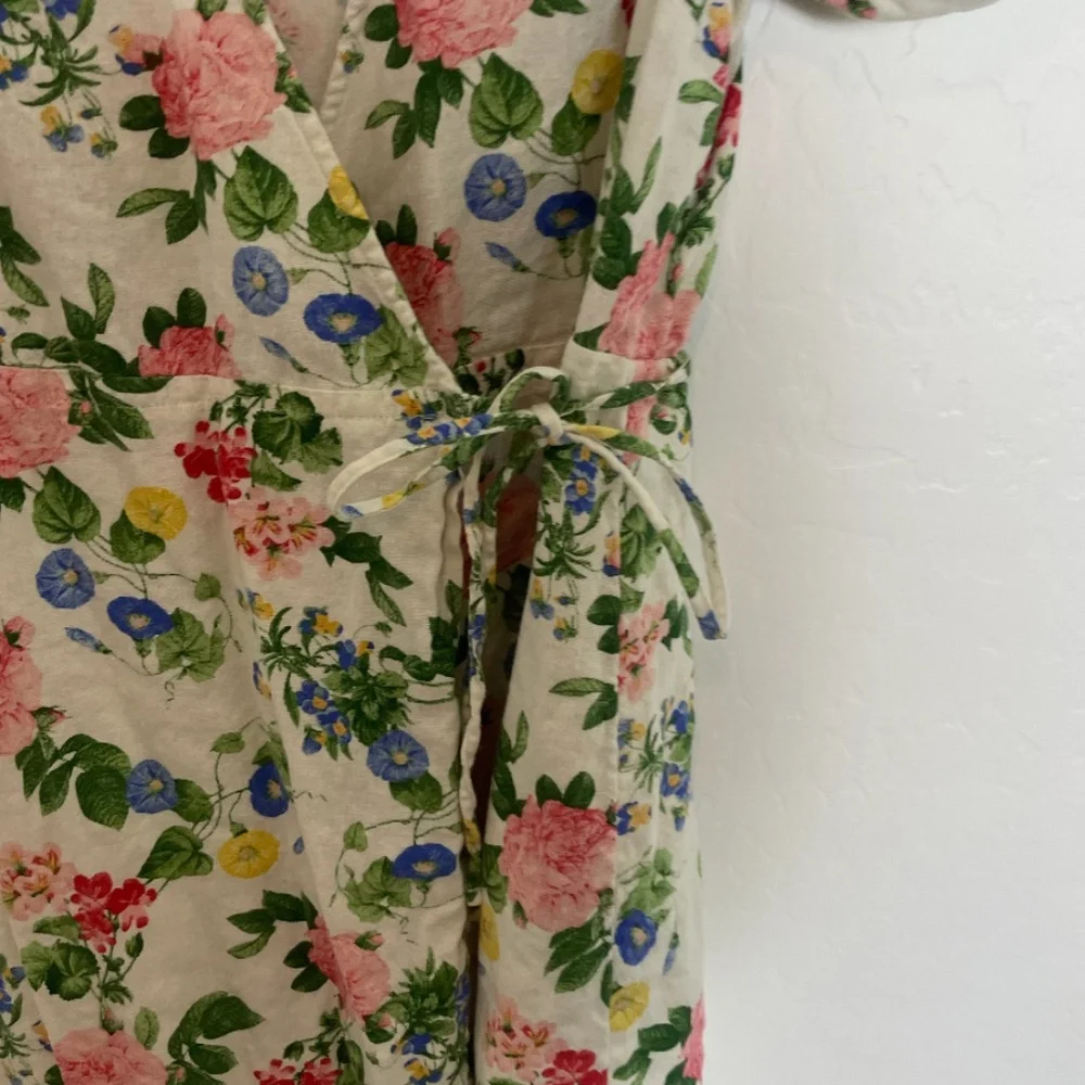 Floral Puff-Sleeve Mini Floral Cottage Peasant Picnic Summer Flower Wrap Dress_5